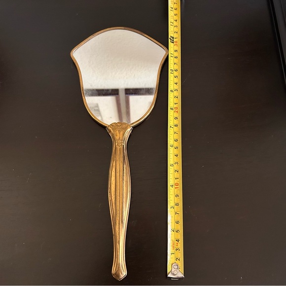 Vintage Lace Back Hand Mirror Brass French Boudoir Vanity Mirror Art Deco 13” - Picture 2 of 8